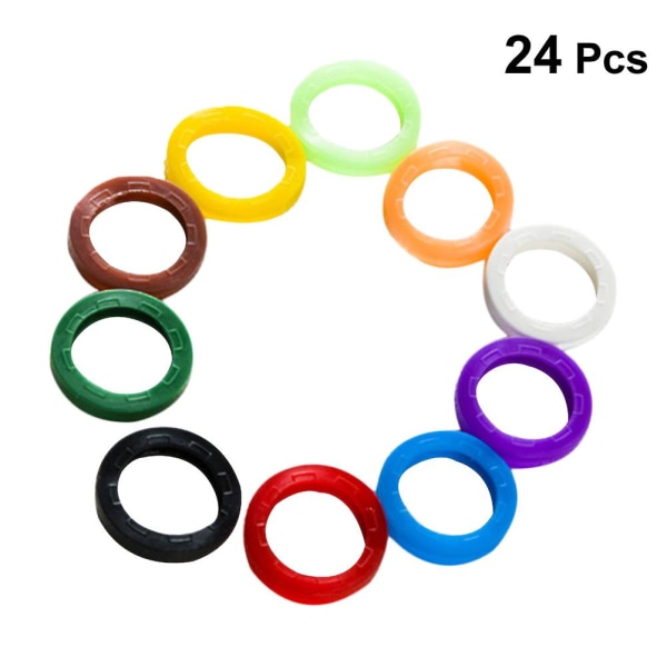 24 stk lyse farvede silikone nøglehætter Ærmring nøglehætter Elastiske nøglemærker Nøgleidentifikator Kodningsringe (tilfældig farve)