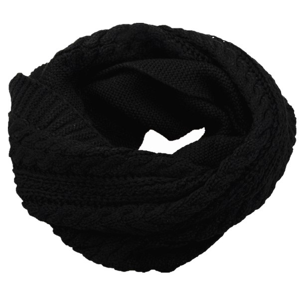 Kvinders tyk ribstrikket Vinter Infinity Circle Loop tørklæde Black