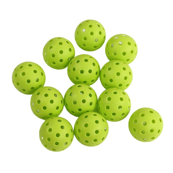 12-pack 74 mm 40-håls pickleballs, hög elasticitet, PE-plast, gröna utomhusbollar