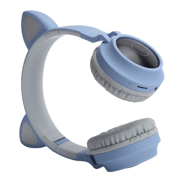 Katteøre Hodetelefon 3D LED-lys Trådløs Bluetooth 5.0 Sammenleggbart Headset med Mikrofon Grå Blå