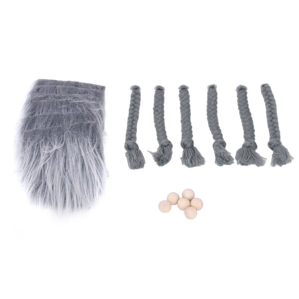 18 STK Forhåndskuttet Nissebart Fluffy Grå Kostymeflettebart med Trekuler for DIY Håndverkspynt