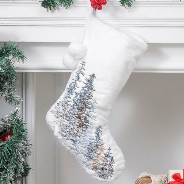 2 kpl valkoiset joulusukat, 18" leveät lumivalkoiset mukavat tekoturkikset, tyylikkäät sukkakoristeet perheen jouluun
