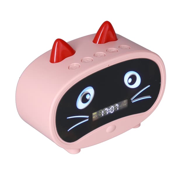 Mini Tecknad Katt Öra Högtalare Multifunktionell Smart Dubbel Väckarklocka Rosa för Sovrum Kontor