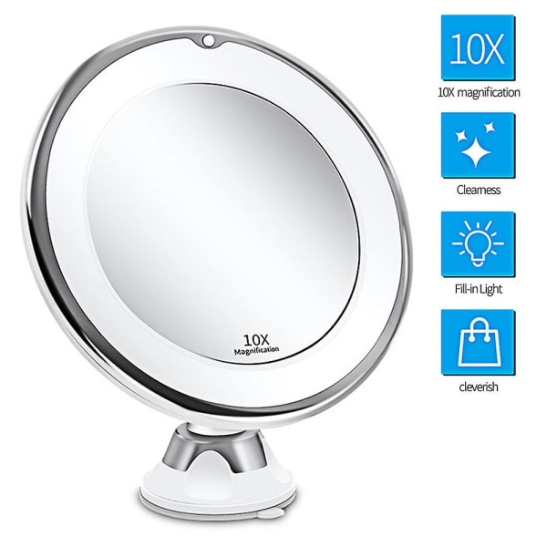 10x förstorande sminkspegel med lampor, intelligent switch, 360 graders rotation, kraftfull sugkopp, bärbar, bra för bordsskiva, badrum, trave