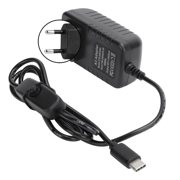 Raspberry Pi 4B 5V 3A Typ C Strömadapter med På/Av-knapp 100 240V EU-kontakt
