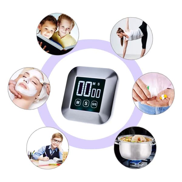 Digitalt LCD Touch Screen Køkken Timer Nedtælling Optælling Alarmur