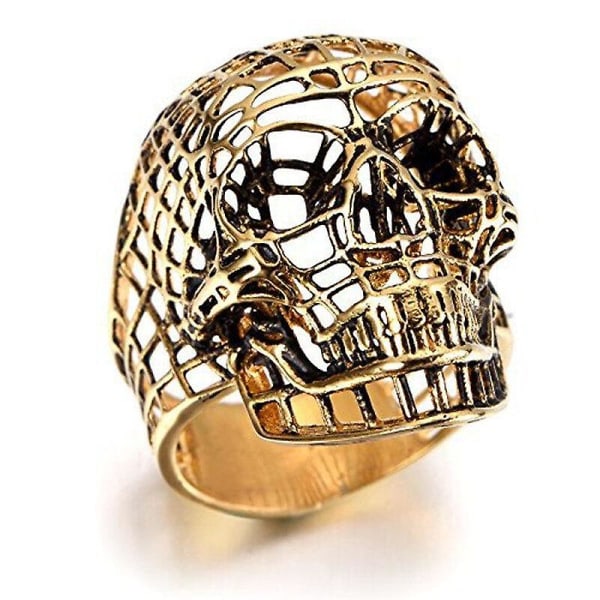 Mode Punk Hollow Out Skull Ring För män Trend Hip Hop Rock Halloween Party Street Smycken Present Gold