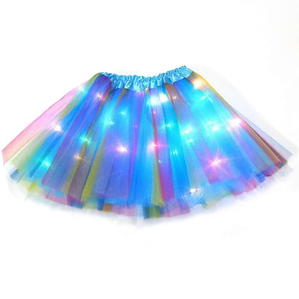 Lysande LED Tutukjol för flickor 2-12 år, elastisk 3-lagers ljus prinsess-LED-dansarkjol-Yvan blue