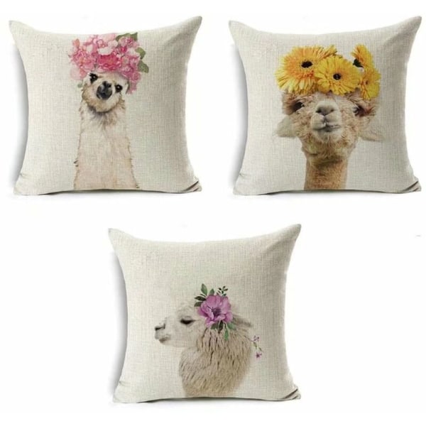 3 stk sødt dyr alpaca blomsterhoved pudebetræk linned pudebetræk med usynlig lynlås soveværelse stue sofa bilbetræk