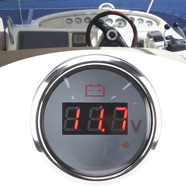 2-tums Batterispänningsmätare LED Digital Display IP67 Vattentät Smart Alarm Universal för Båt Bil Vit