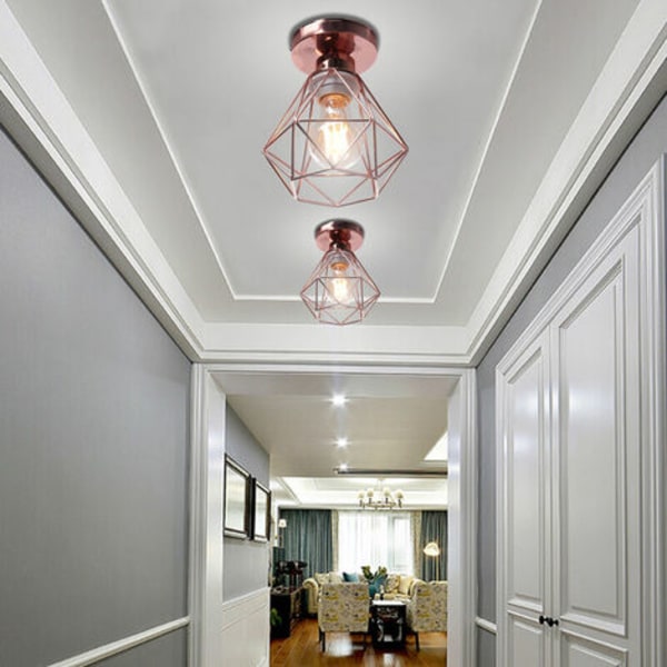 Modern Industrial Ceiling Light E27 Ceiling Pendant Light 16cm Diamond Shade for Bedroom Hallway - Rose Gold - Rose Gold