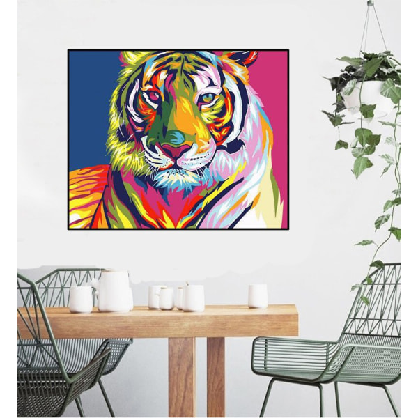Vægdekoration DIY Digital Painted Tiger Interiør Art Deco Maleri (40*50),