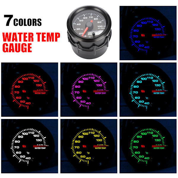 2in 52mm Bil Olietryk Måler Pointer 7-Farver Digital LED Meter med Sensor