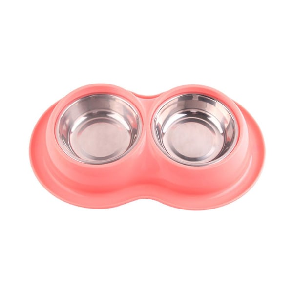 Lemmikkieläinten ruostumattomasta teräksestä valmistettu kaksinkertainen kulho Lemmikkieläinten koiran kulho Astiasto Cat Anti-mato-kissakulho With Steel Bowl Pink