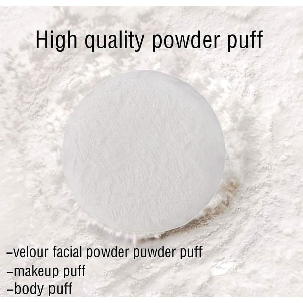 6-pack Powder Puff Ultra Mjuk Tvättbar Velour Fluffy Body Powder Puffar Med Band, Ren bomull Rund Makeup Puff, För löst pulver Mineral Powde