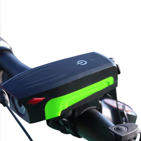 Ny vandtæt cykelhorn forlygte Mountainbike pandelampe med kraftfuld USB-opladning med touch screen dørklokke (grøn),