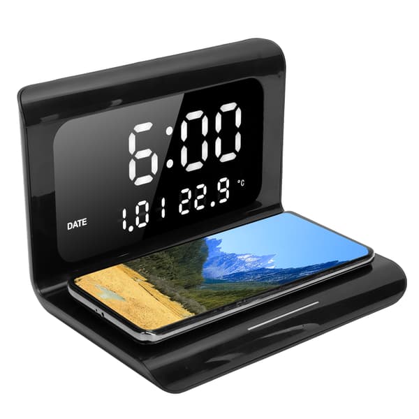 Multifunktionelt ur elektronisk kalender telefon trådløs automatisk oplader