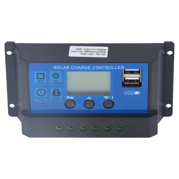 Solladdningsregulator LCD Automatisk identifiering med 5V Smart 2 USB-port 20A 12V 24V