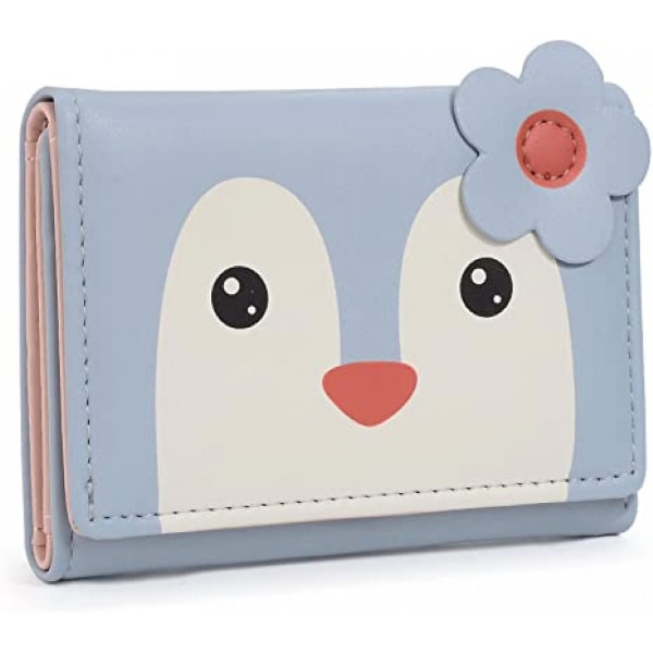 Kawaii Pung Til Piger Sød Penguin Kortholder Organizer Vegansk Læder Trifold Dame Pung, Penguin A916-777 Blue