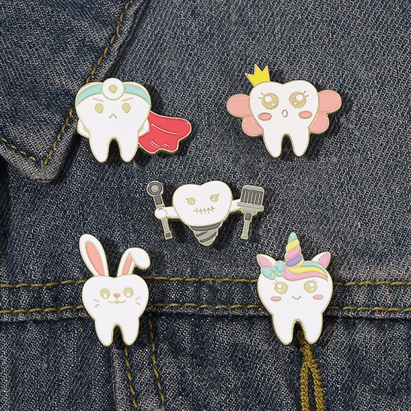 Munhälsa Emalj Pins Tooth Fairy Broscher og Tecknad Tandläkare A3