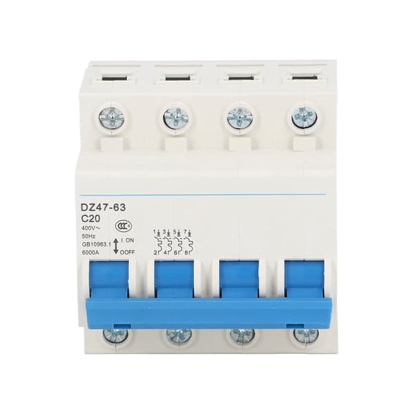 Mini 4P MCB Strømafbryder 20A 400V 6000A Brydeevne DIN-skinne Montering til Hjemmet