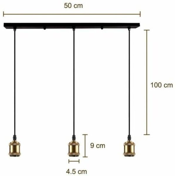 Vintage 3 Light Chandelier Pendant Light Metal Ceiling Light Fixture with E27 Lamp Sockets, Edison Style, Antique Brass