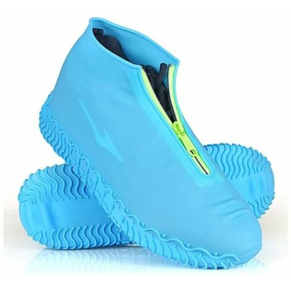 Vattentäta skoöverdrag, vikbara återanvändbara regnskoöverdrag med dragkedja, Galoches cover blå(L)