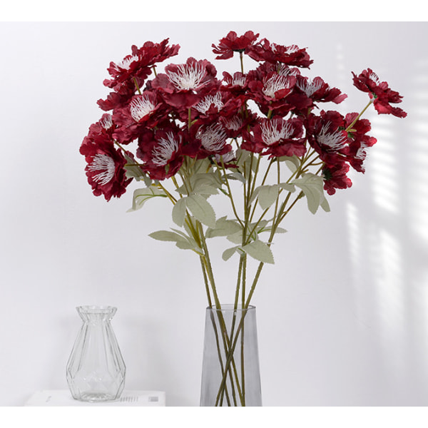 Simulation Flower Snow Piony Wine Red 3 kpl,