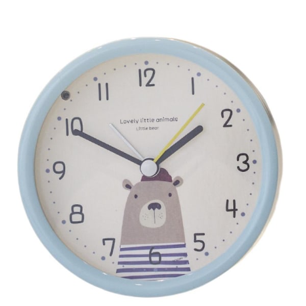 Opiskelijaherätyskello yövalo liukastumista estävä pyöreä sarjakuva karhu herätyskello makuuhuoneen pöytä kannettava herätyskello - sininen