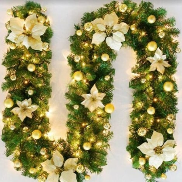 Christmas Wreath with Lighting, 270cm Warm White Christmas Wreath Fir Garland Artificial Christmas Decoration Garland fo