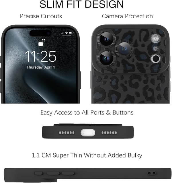 Kompatibel med iPhone 17 Pro Max Deksel 2025 Søtt Mønster Leopardtrykk Gepard Kamerabeskyttelse, Gepardmønster Støtsikker Silikon for Jenter