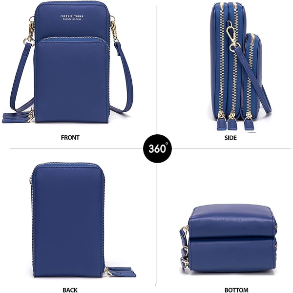 Liten Crossbody mobiltelefonväska för kvinnor, Mini Messenger Shoulder Handväska plånbok med kreditkortsfack A916-878 Dark blue