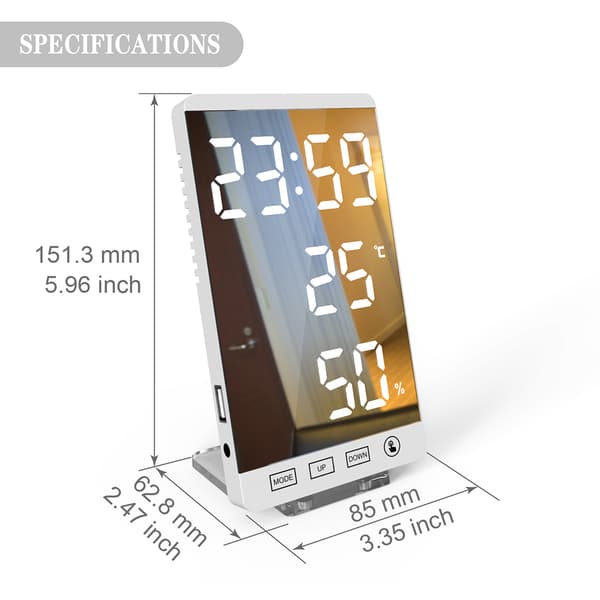 LED Spegelklocka Elektronisk Vädermätare Termometer Hygrometer Hushåll