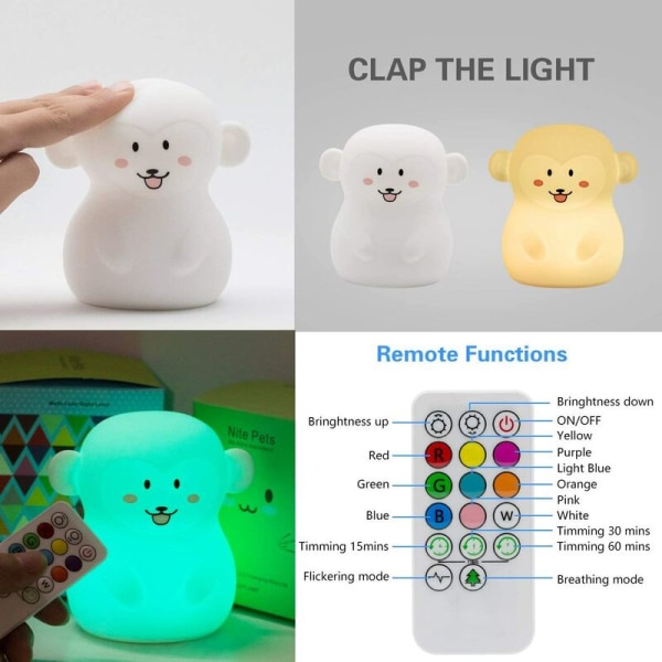 Färgglad nattlampa för barn, beröringsljus LED nattlampa, 9 färger USB uppladdningsbar lampa, sänglampa, ljus atmosfär