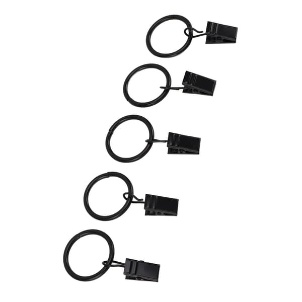 44 stk. sorte gardinringe i stål med clips, nem installation til gardinstang