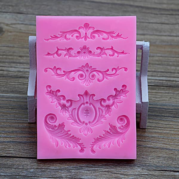 3D Barock Blomma Scroll Silikonform för Fondant Cupcake Tårtdekoration