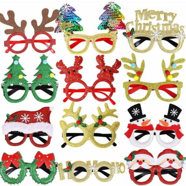 12 Pcs Christmas Glasses Glitter Party Glasses Frames Christmas Decoration Costume Glasses for Christmas Parties Holiday