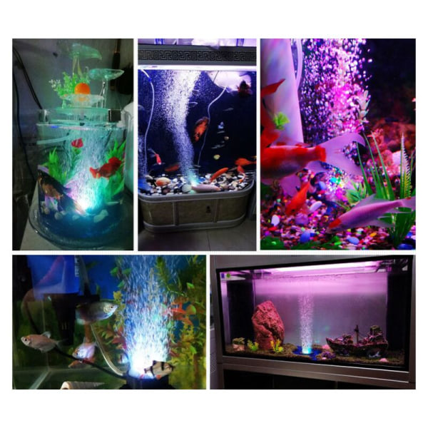 Akvarium utsmyckning dekoration sju färg akvarium LED-ljus dykljus akvarium ljus gas tallrik ljus rund bubbla