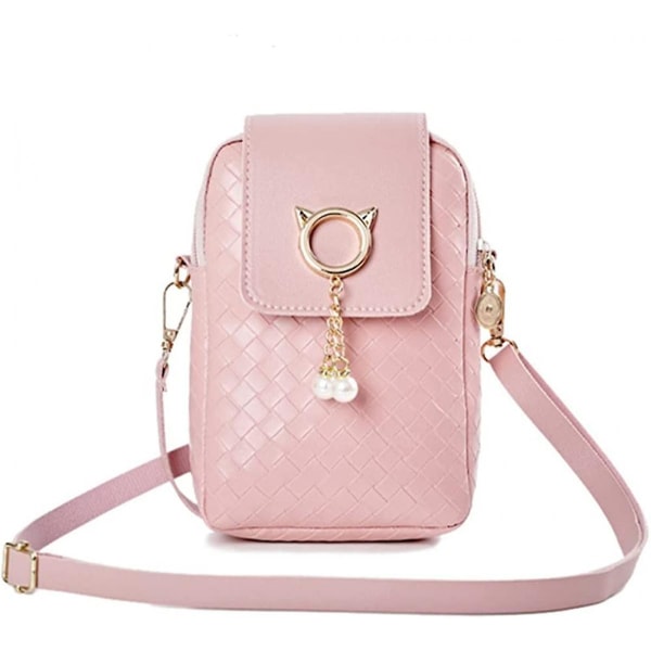 Dam Mini Crossbody Pu Mobiltelefon Axelväska, Telefonväska med dragkedja för damer Smart Wallet Mobiltelefonväska med justerbar axelrem för resa Pink