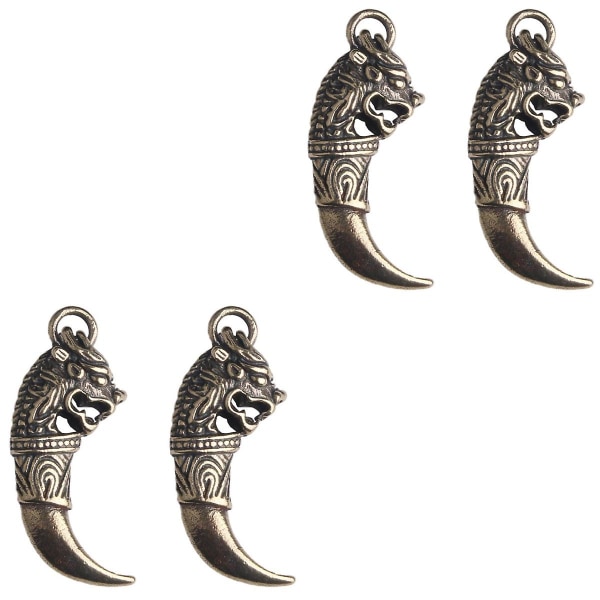 4 st Mässing Old Treatment Wolf Tooth Keychain Pendant Hane Pendel Dekor (brons)