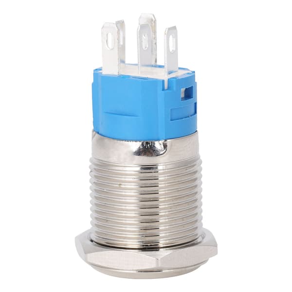 2 stk. 16 mm Reset Momentary Trykknappbryter Flat Rund 5 Pin LED Digit 1 Blå 3-6VDC