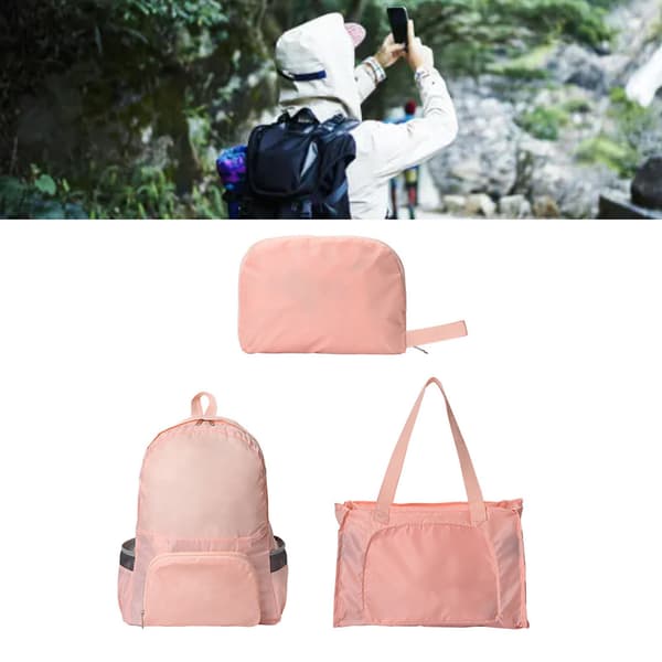 Packbar Polyesterfiber Vikbar Vattentät Lätt Multifunktionell Vandringsryggsäck Campingresor Rosa