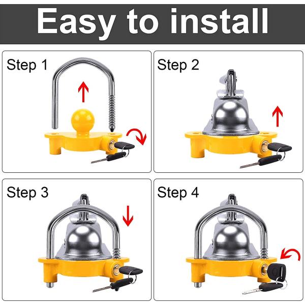 Trailer Lock Stöldskyddsdrag Trailer Hänglås Universal Caravan Trailer Lock För Trailer Caravan Båtdrag Kullås 2 nycklar (gul)