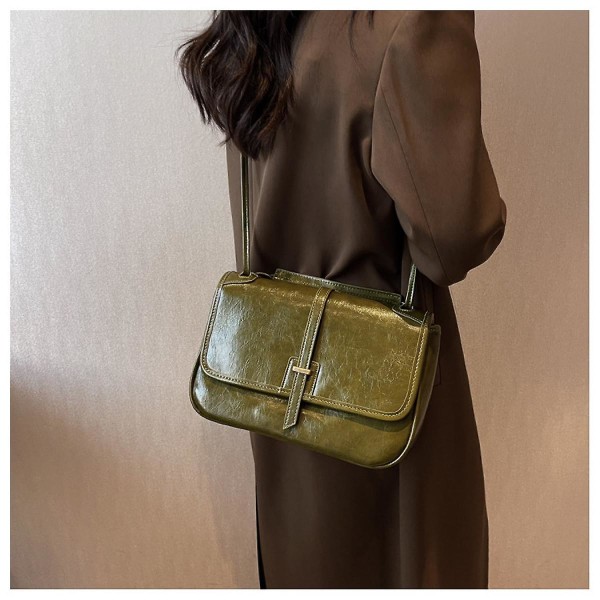 Kvinder ægte læder dokumentmappe Tote Vintage håndtaske Grøn)