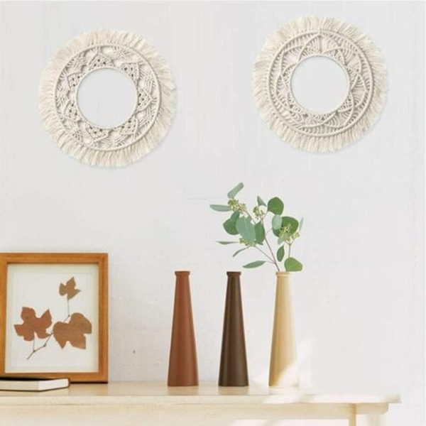 Hand Woven Round Macrame Wall Decor Wall Hanging Wall Art Decorations for Apartment Living Room Bedroom Baby Nursery