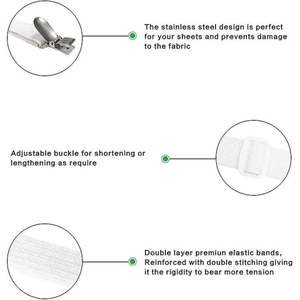 Set med 4 Sängkläder Tillbehör Justerbar Lakan Bår Elastisk Lakan Rem, För Lakan, Soffa, Cover - 30cm Till 120cm, Vit