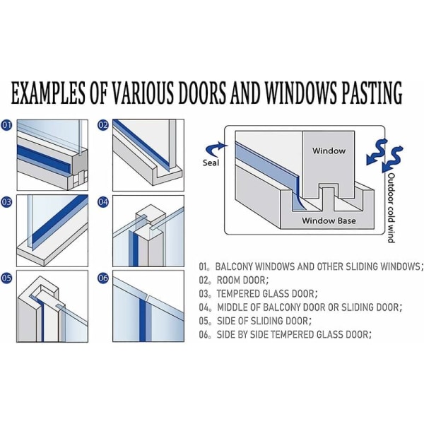 Tarttuva oven pohja, 5 M x 2,5 cm itseliimautuva silikoni-oven ja ikkunan tiivistenauha. Vesisuoja, hyönteissuoja