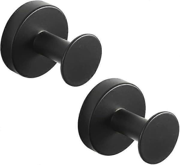Sæt med 2 runde knager i sort rustfrit stål, badekåbekrog, sortmalet finish, vægmontering, moderne håndklædeholder