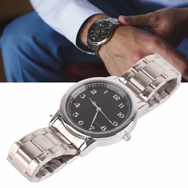 Vanntett Quartzklokke for menn med Chronograph og rustfritt stålreim