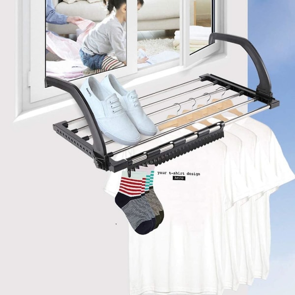 Sammenfoldelig tørrestativ til tøj i rustfrit stål Balkon hængende på radiatorbadevinduet til ophængning af tørt vasketøj vådt tøj (67 * 32 cm)